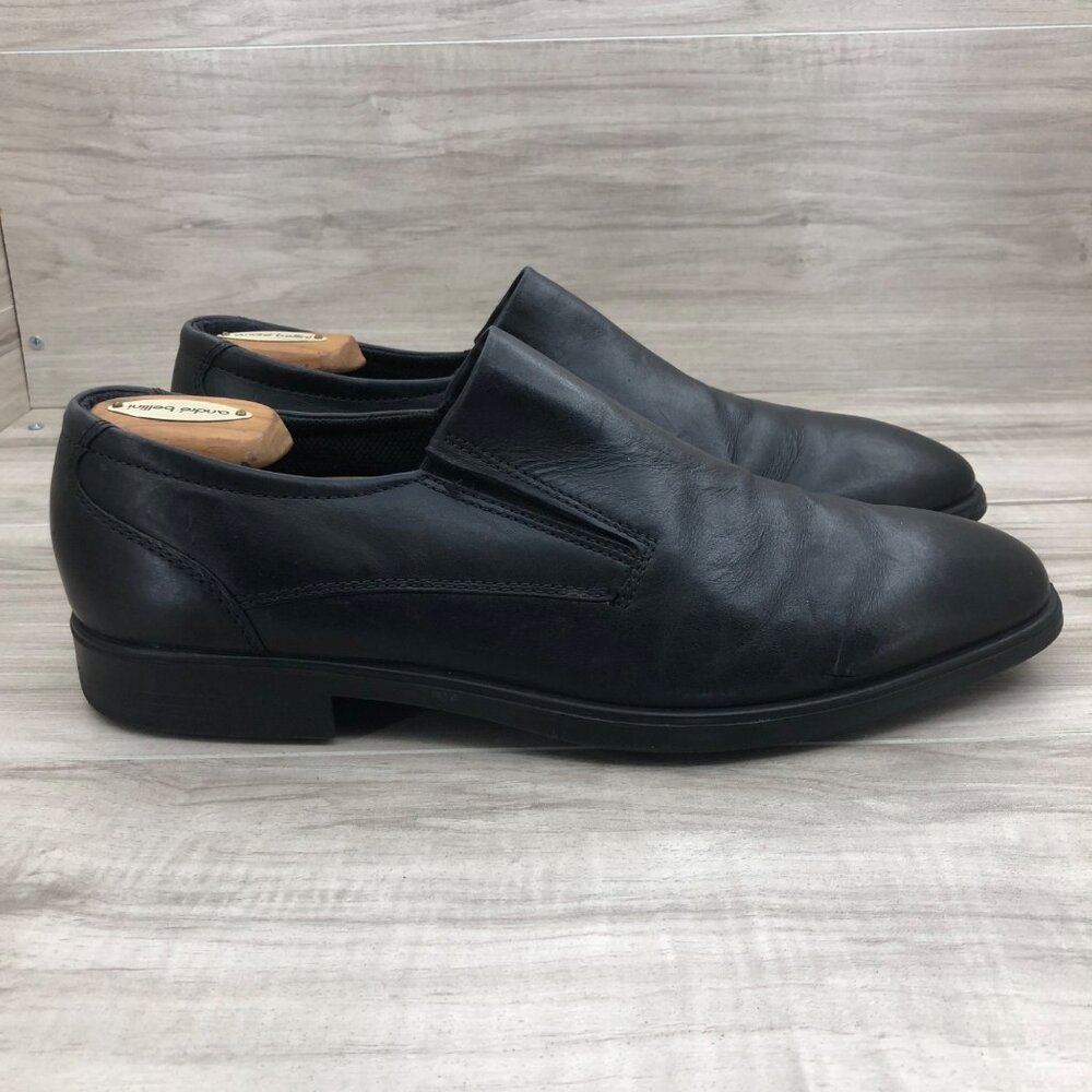 Ecco Loafers Mens EU 45 Black Leather Slip On Shoes